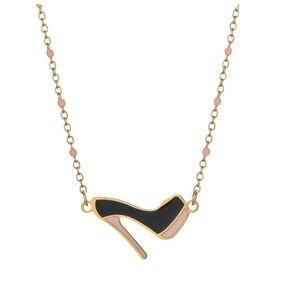 Stainless Steel High Heel Pendant Necklace – Pink & Black Enamel Shoe Charm